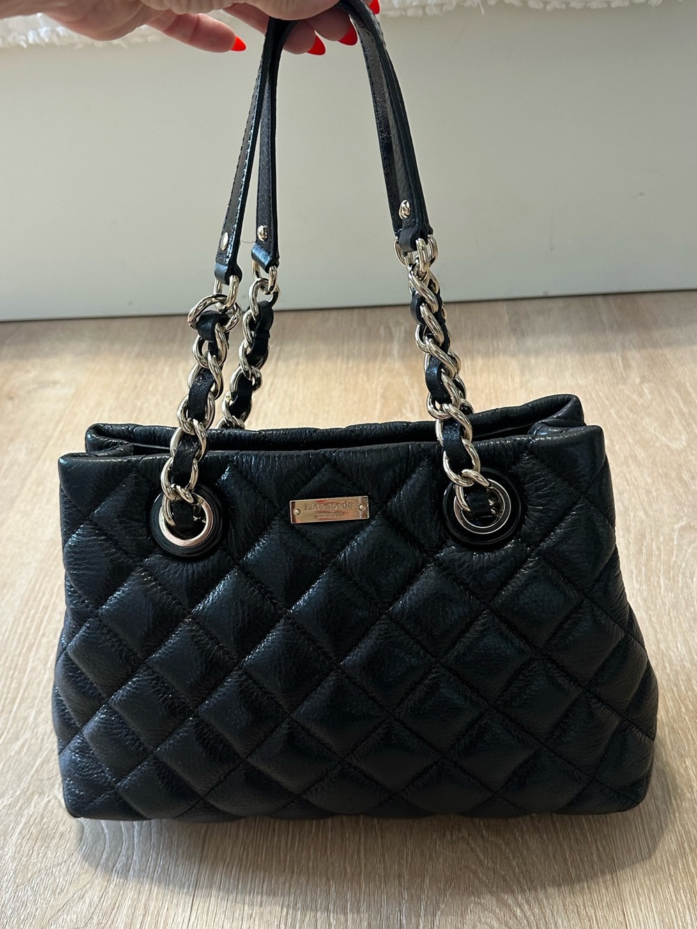 KATE SPADE AUTH $498 Women's Black Leather Gold Coast Maryanne Quilted Handbag